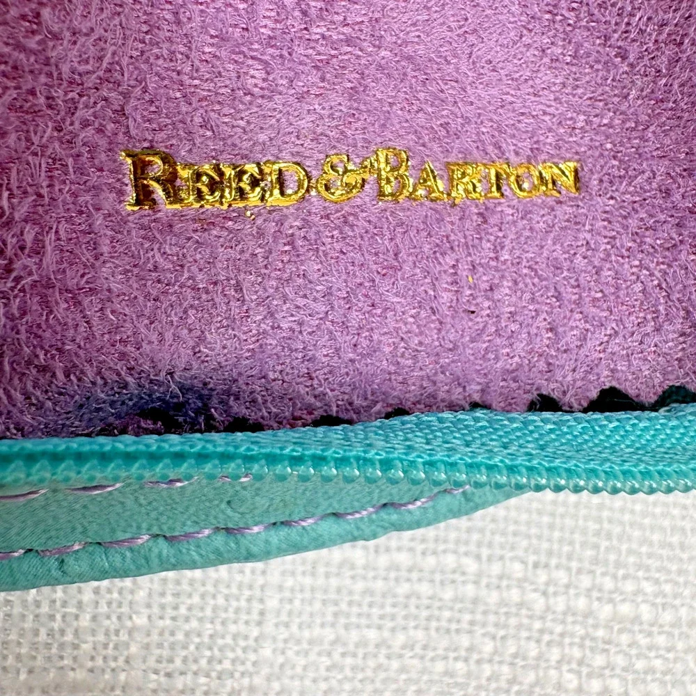 Reed and Barton Faux Ostrich Travel Jewelry Case, Turquoise Blue and Purple Soft